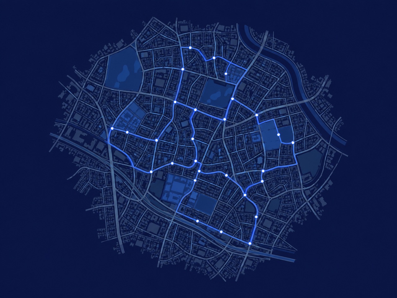 GPS稼働管理画面のイメージ:地図上の配布ルートと位置マーカー
