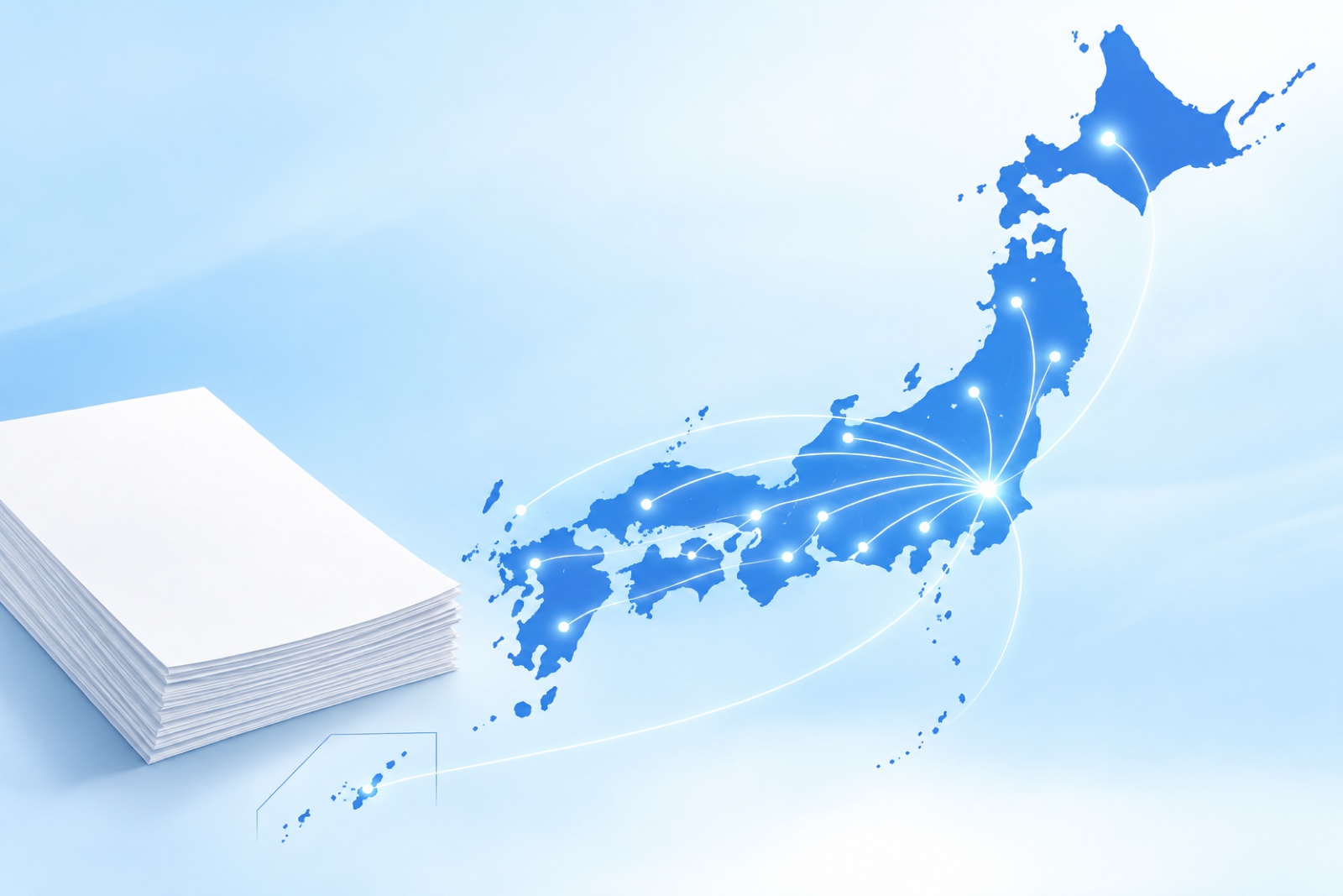 印刷したチラシを全国47都道府県へ届けるイメージ